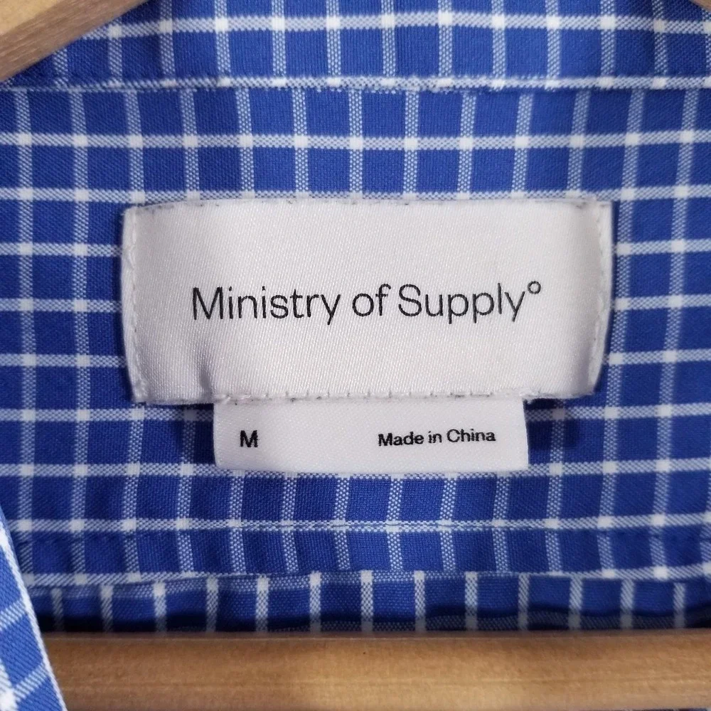 Ministry Of Supply Shirt Men Medium Blue Check Performance Sport Tech Commuter